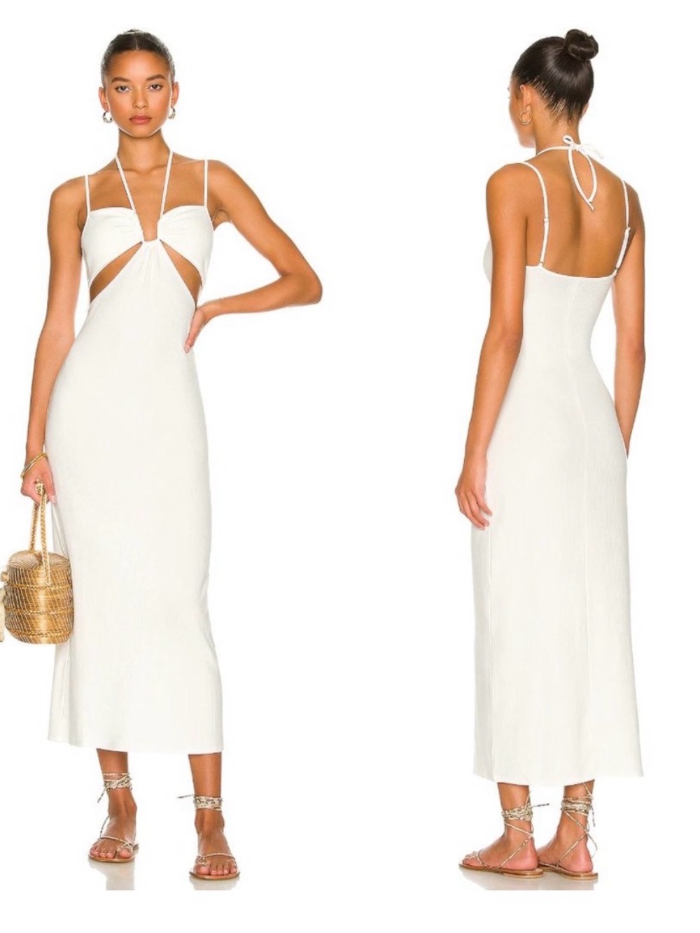 Sleeveless Cutout Midi Dress in White